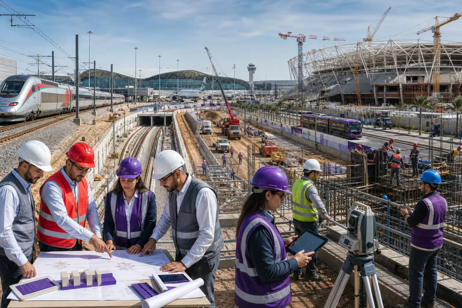 PME, ingénieurs et sous-traitants spécialisés inspectant plusieurs lots d’infrastructure.